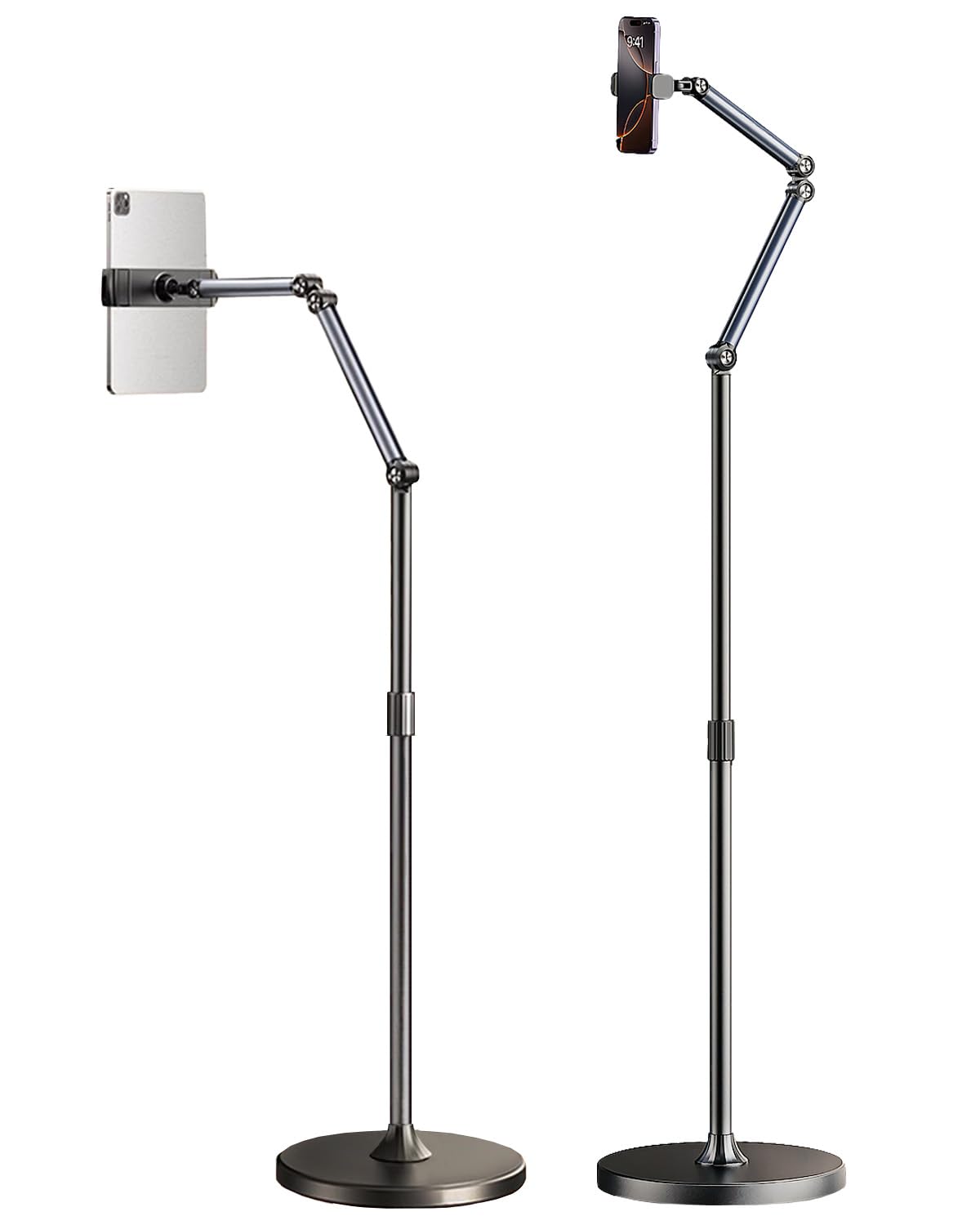 Tablet Bodenständer, Tablet Halterung Arm mit Einstellbarer Höhe, Stabiler ipad Ständer für Smartphones, iPhones, iPad Pro/Air/Mini,Tab mit 4.7-12.9 Zoll