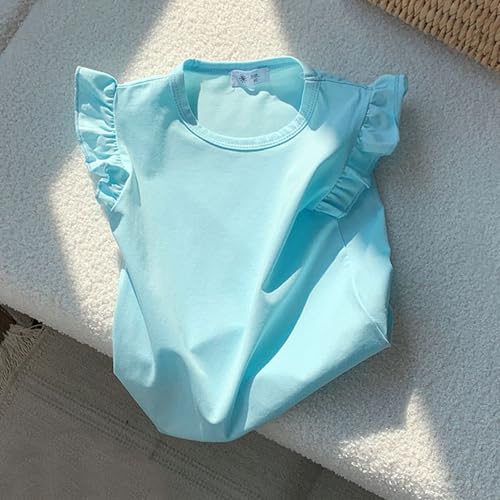 Toddler Girls Summer Ruffle Trim Sleeveless Cotton Tank Top Cute Crew Neck Trendy Tee Shirt 2-11 Years2