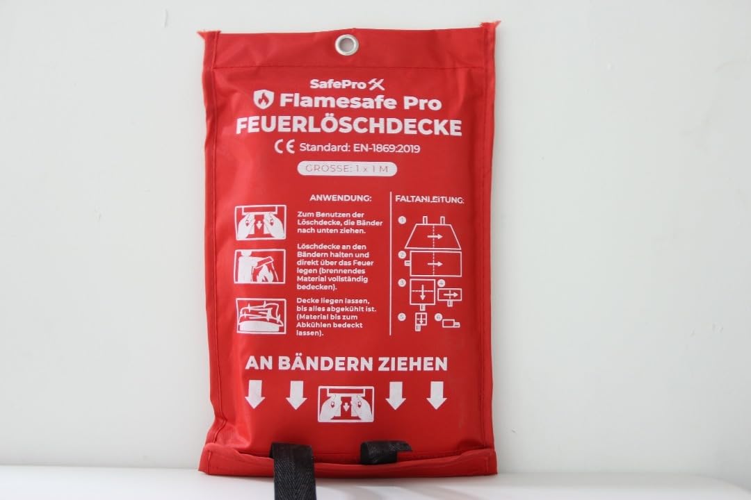 Flame Safe Löschdecke für die Küche – Brandschutzdecke 1,0 m x 1,0 m – Hitzebeständige Glasfaser-Feuerschutzdecke für Fettbrände, Zuhause, Auto, Büro, Garage, Grill, Werkstatt – 1er Pack