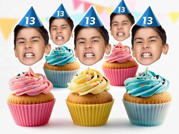 EXPECTRO Personalised Cupcake Toppers Birthday Decorations - Customized Photo Face Cake Topper for Birthdays Anniversary Parties (Pack of 80)