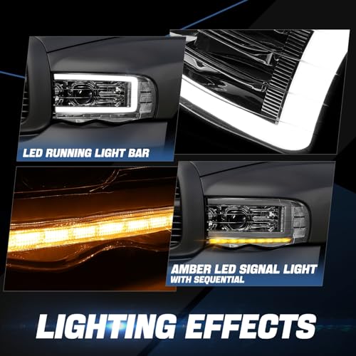 Image of Auto Dynasty LED DRL Headlight for 02-05 Dodge Ram 1500 2500 3500, Chrome | Auto Dynasty LED DRL Headlight for 02-05 Dodge Ram 1500 2500 3500, Sequential Turn Signal Projector Headlights, Chrome Clear