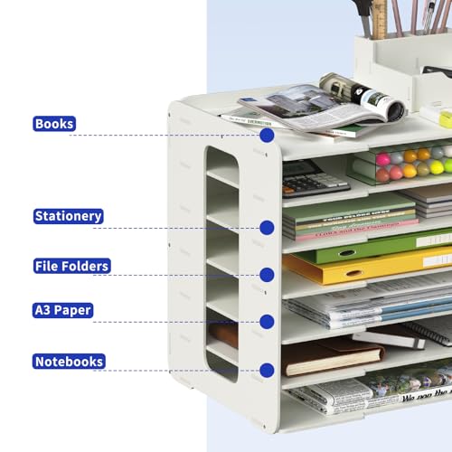 Image of 11x17 Construction Paper Organizer, PVC A3 Paper Storage Organizer for Desk 7 Tiers Scrapbook Storage Rack File Mail Sorter Document Holder Letter Tray for Office, School & Home