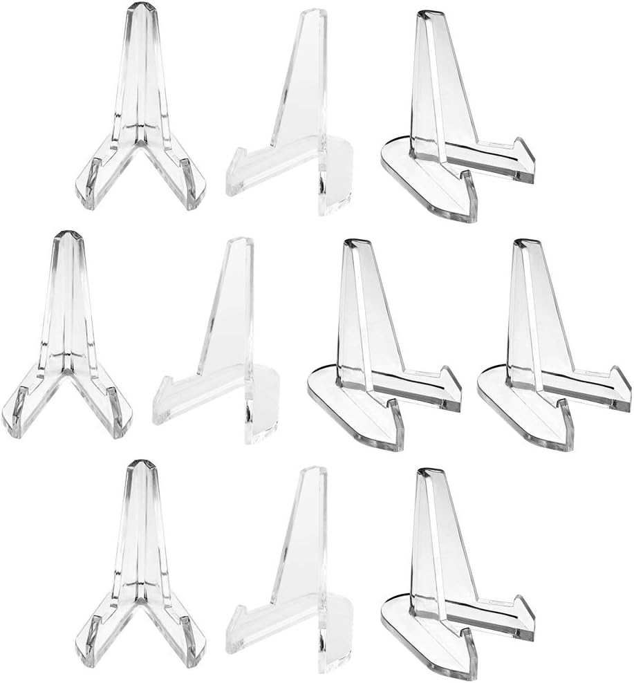 10 Pieces Small Clear Acrylic Coin Display Stand Acrylic Easel Stands Acrylic Easel Holder Coin Display Easel Holder for Coins, Pocket Watches, Military Medal, Challenge Medal, Photo, Height 2.56 Inch