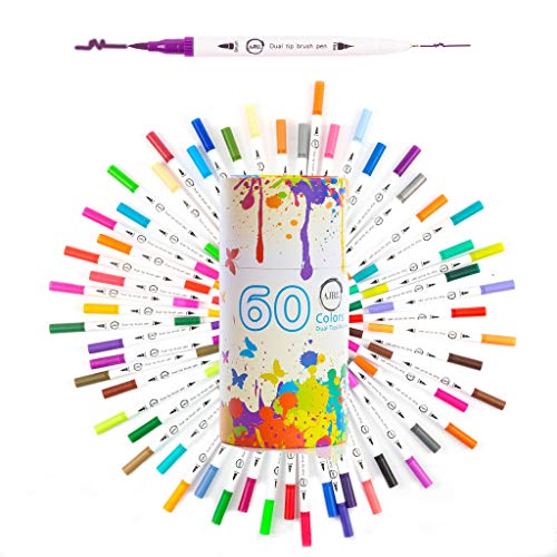 Dual Tip Brush Marker Pens-60 Colors Dual Brush Pens Set Art Brush Markers with Fine Tip and Highlighter, Adult Coloring Markers Calligraphy Taking Notes Drawing Art Projects
