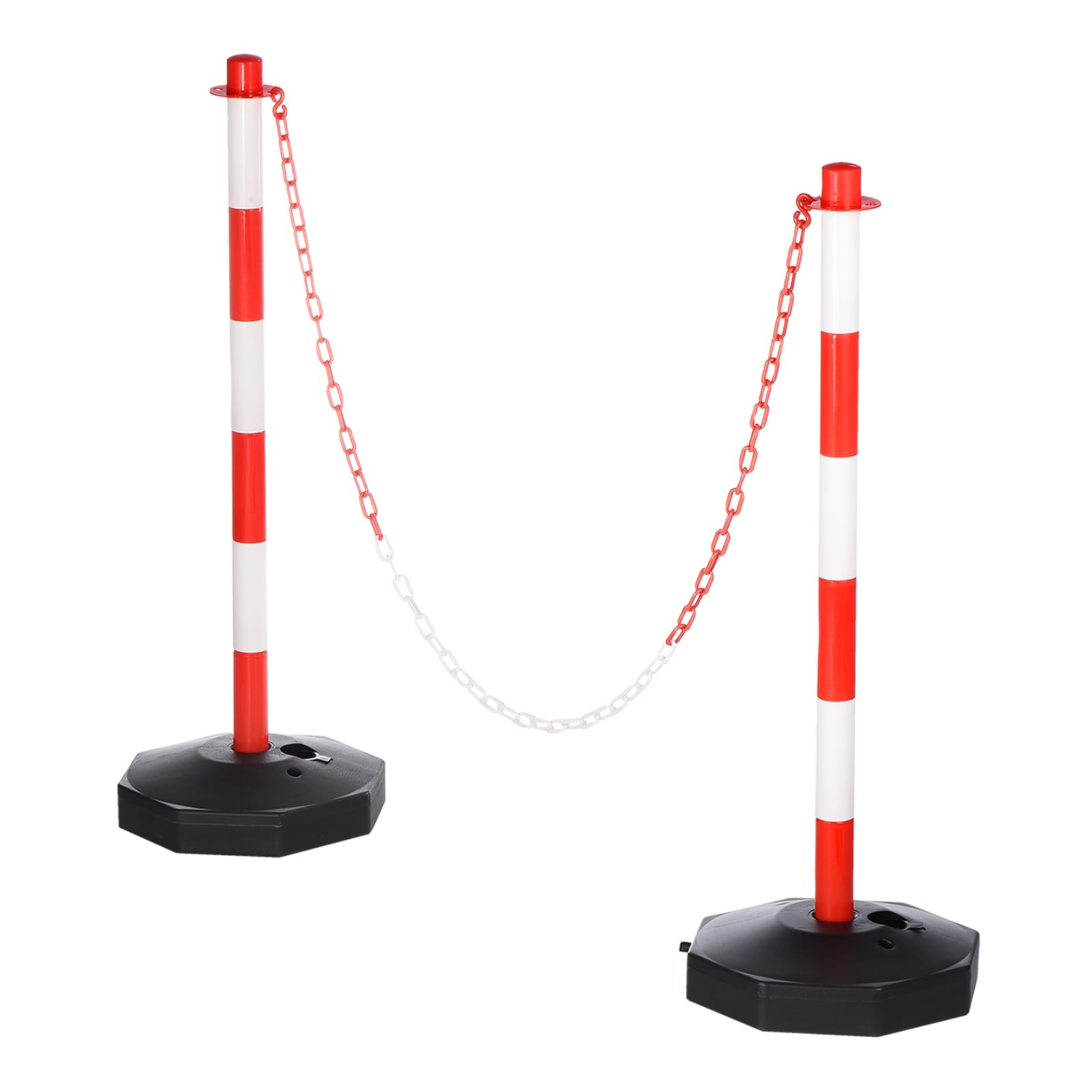 PATIKIL 2 Piezas Poste Delineador De Tráfico con Base Rellenable, Barreras De Seguridad De Cadena Plástica De 5 Pies para Estacionamiento En Construcción De Multitudes, Rojo/Blanco