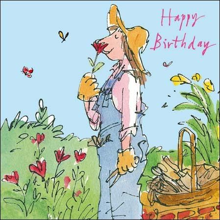 Greeting Card (WDM9688) Female Birthday - Woman Gardening - Quentin Blake