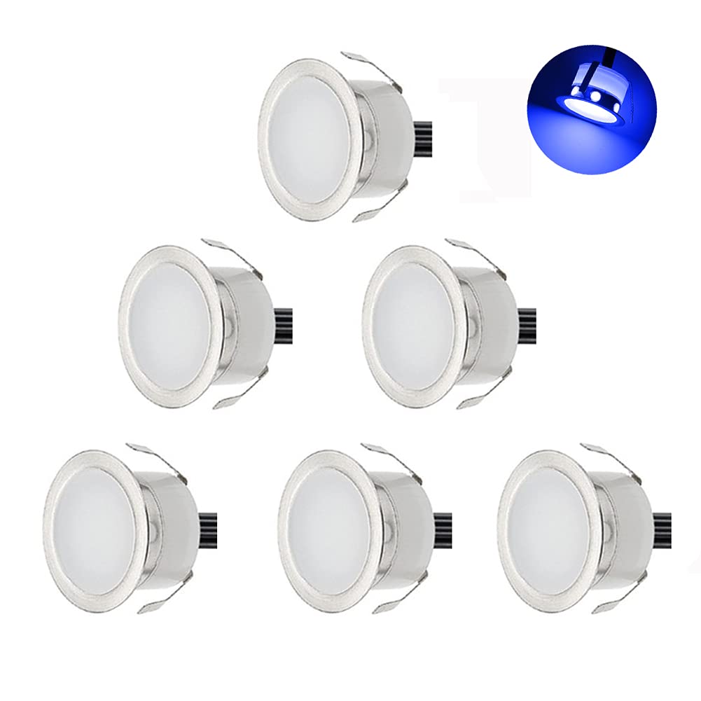 6er Set LED Einbaustrahler Blau Bodeneinbaustrahler 12V Ø30mm Deckenspots 0,6W 9LM Terrassenbeleuchtung Außen IP67 Wasserdichte LED Bodenleuchten Treppen Beleuchtung