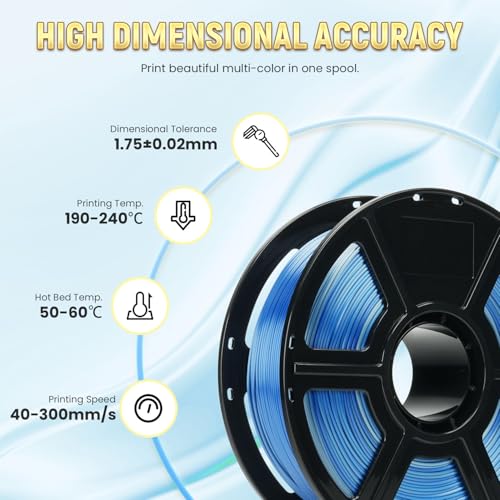 Image of FLASHFORGE Silk PLA Gradient Silver to Blue Filament, Silk Multicolored Color Change 3D Printing Filament, Silver Blue Shiny Fast Color-Changing Each 8M Gradually, Silky Texture Ultra-High Glossiness