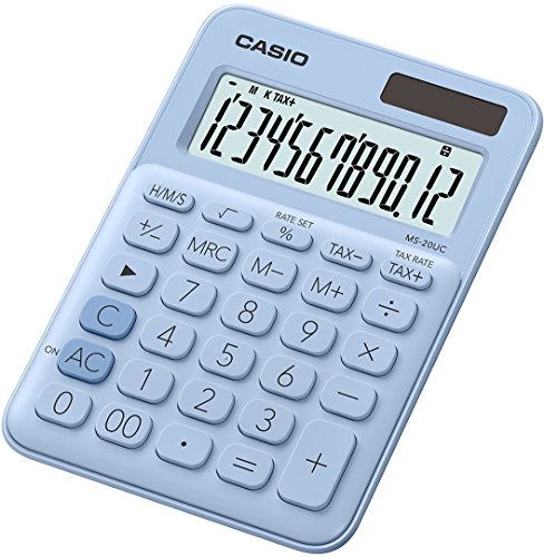 Casio MS-20UC-LB Desktop Calculator Light Blue Display (Digits): 12 Solar Powered, Battery Operated 105 W x 23 H x 1 D Black