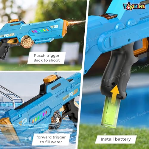 Image of Toyshine Electric Water Holi Gun Toy with10ft Range | Automatic Suction Self-Integration | Lights | Rechargeable Battery | 450ml Tank Capacity Perfect for Holi Festival & Summer Outdoor Fun- Blue