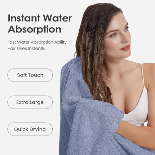 Image of JML Luxury Hotel & SPA Bath Towels (2 Pack, 30 inchx60 inch) - 350GSM High Density Fleece Towel Sets - Super Soft and Absorbent, Lint Free, Fade Resistant Bath Towel (Pack of 2-BlueGrid)