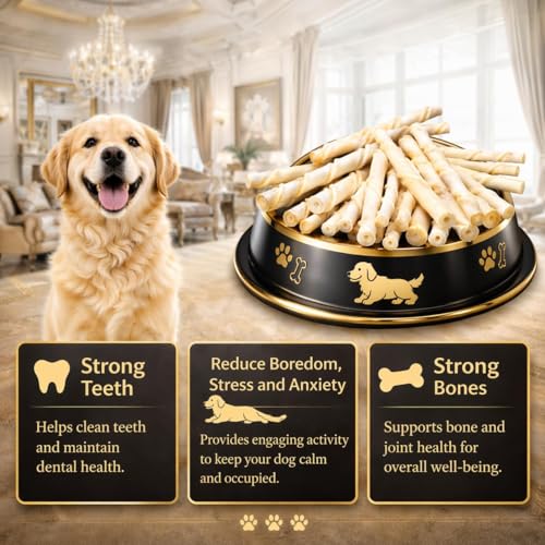 Image of ADB Creations Dog Food Chew Stick Milky Rawhide Calcium Twisted Munchie Treats Nutritional Benefits Strengthen Bones and Teeth for All Breeds Dogs and All Life Stages (200 gram)