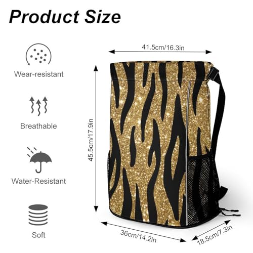 Gold Black Tiger Pattern Drawstring Backpack Gym Bag With Shoe Compartment String Bag Sport Beach Sackpack2