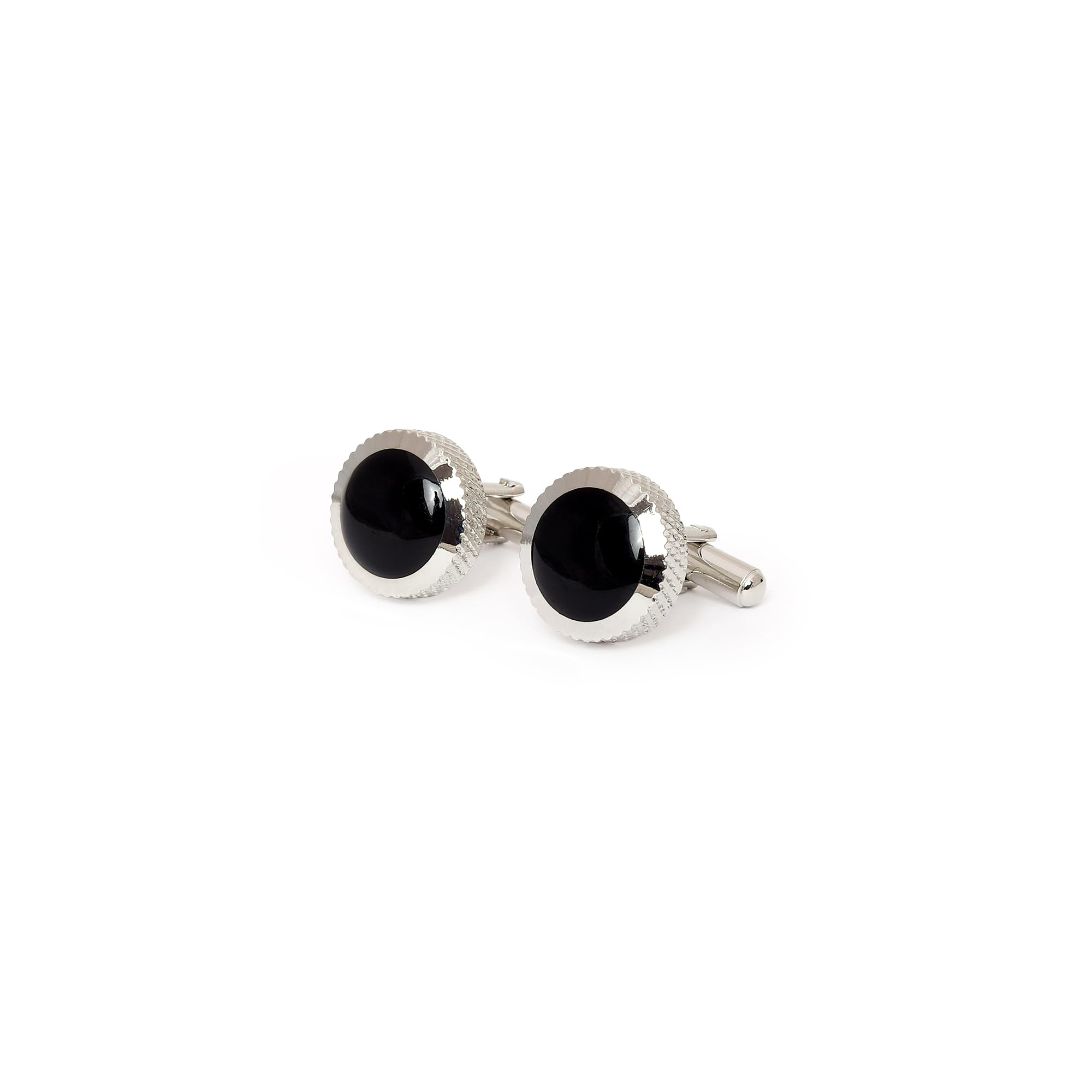 Onyx Round Silver Cufflinks-image-37