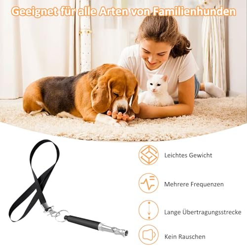 LBJFYHJN Hundepfeife Hochfrequenz Lautlos – Ultrasonisches Anti-Bell-Hunde-Zubehör mit Lanyard, Verstellbares Hundepfeife für alle Rassen - Schwarz