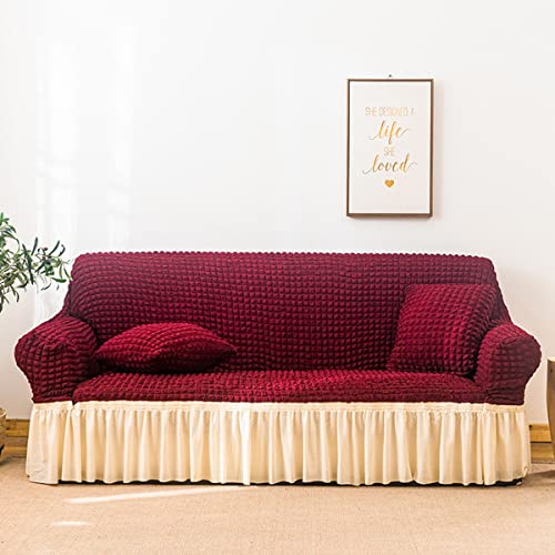 3D バブル スパンデックス ストレッチ ソファ カバー、4 人掛け用、子供用ソフト家具保護、フリル付き伸縮性スリップカバー、丈夫で ソファ プロテクター。