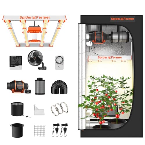 Spider Farmer Grow Box Komplett Set G3000 LED Pflanzenlampe Vollspektrum Dimmbarer Grow Light GrowZelt Kit Komplettes 90x90x180cm Grow Tent Zuchtzelt mit 4 inch/10,2CM Inline Kanalventilator