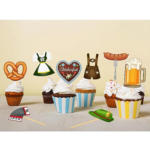 24 Stück Oktoberfest Cupcake Topper, Oktoberfest Tortendeko, Bierfest Party Picker, Deutsches Bierfest Kuchendeko für Oktoberfest Deko, Bayerische Party Dessert Dekorationen