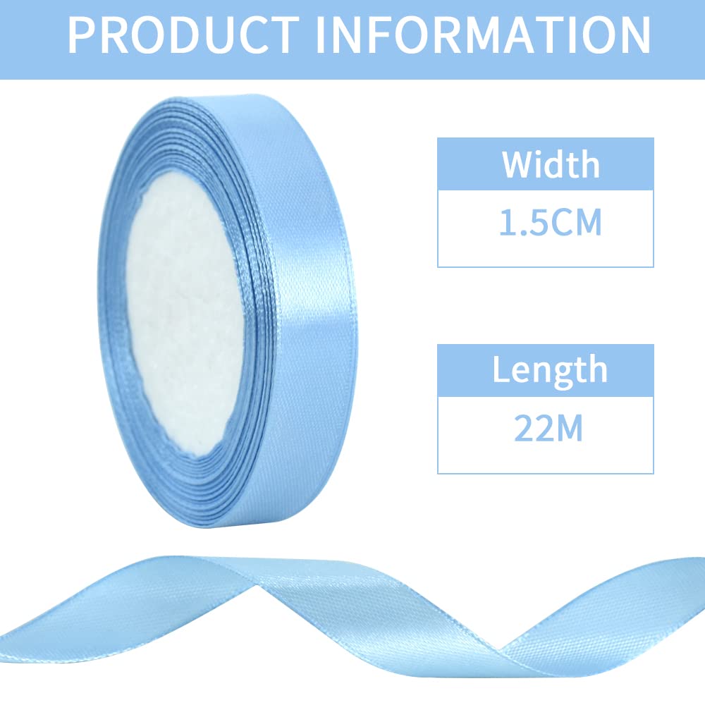 TONIFUL 15mm X 22M Light Blue Satin Ribbon Wide Solid Fabric Ribbons for Wedding Car Cutting Ceremony Grand Opening Chair Sash Hair Sewing Craft Gift Wrapping Wedding Party Decoration - Image 2