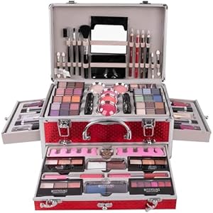 Multifunktions Exquisite Make-up Geschenkset Kosmetik Schmink Kit für Gesicht, Augen und Lippen – Makeup Paletten Schminkkoffer mit Lidschatten Palette, Lippenstift, Rouge, Mascara, Pinsel