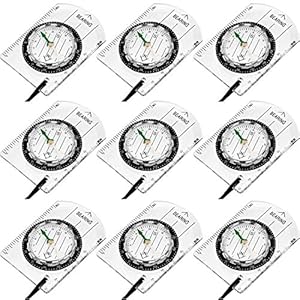 BBTO 9 Pieces Orienteering Compass Hiking Backpacking Camping Compass Map Reading Outdoor Waterproof Compass for Scout Kids Women (Semiellipse Compass)