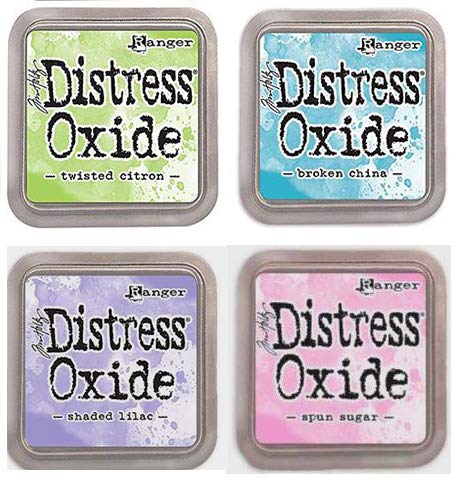 Tim Holtz Ranger Distress Oxide Ink Bundle L - Four 3" x 3" Pads - Twisted Citron, Broken China, Shaded Lilac Spun Sugar