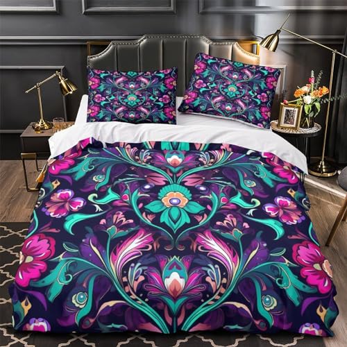 Housse de couette 3D double 200x200cm en microfibre avec 2 taies d'oreiller