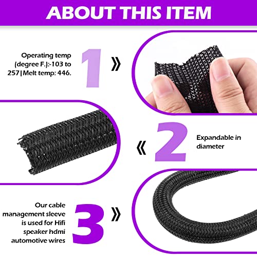 Swpeet Black Braided Sleeving, Braided Cable Sleevefor USB Charger Cable Cord Cover Audio Video Cable (1/2 Inch) - Image 3