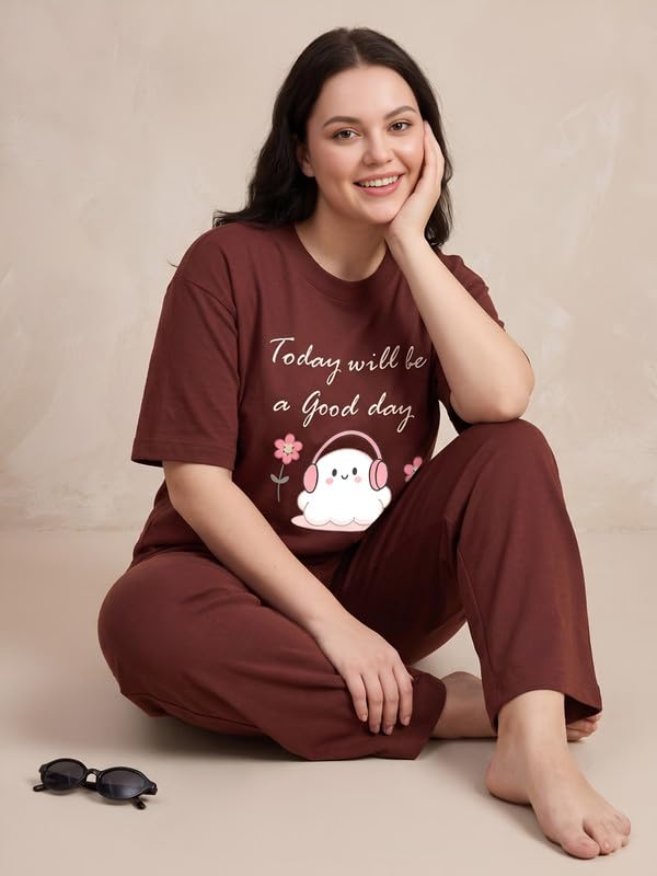 Image of My Swag Women Cotton Pajama Set Cute Cartoon Graphic Printed Night Suit for Women & Girls /Plus Size Nightsuit Set /Korean Night Suit