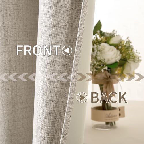 Image of MIULEE Linen Textured Curtains for Bedroom Solid 100% Blackout Thermal Insulated Natural Grommet Room Darkening Curtains & Drapes Luxury Decor for Living Room 52 x 45 Inch (2 Panels)