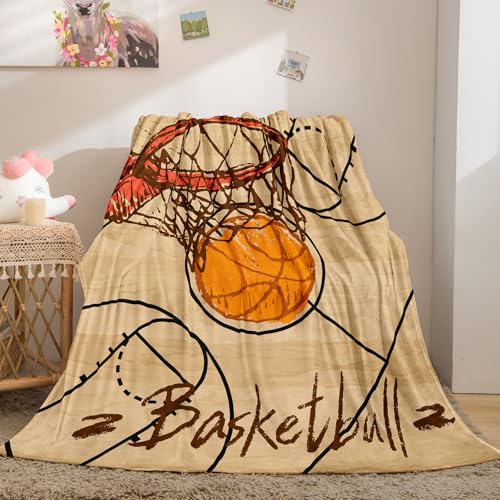Basketball Fleece Throw Blanket for Kids 40x50 3D Basketball Warm Cozy Sports Throw Blankets for Couch or Bed Cozy Soft Lightweight Fuzzy Flannel Blanket Suitable for All Seasons