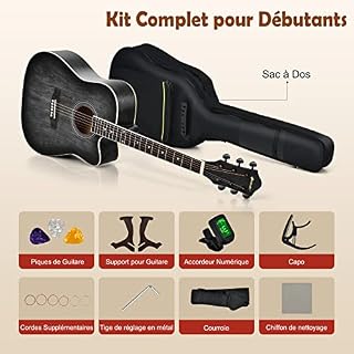 GOPLUS Guitare Acoustique avec Chevilles de Réglage Entièrement Fermées, Guitare Folk avec Cordes Douces au Toucher… – Image 5