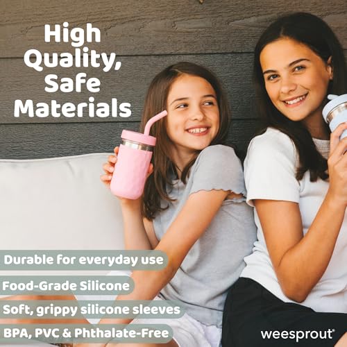 WeeSprout 2-in-1 Drinking Cups for Kids, Durable Stainless Steel Tumbler for Smoothies, Silicone Straws with Stoppers, Premium Plastic Twist Lids, Easy-Grip Sleeves, Set of 4 Dishwasher Safe Kid Cups - Thumbnail 4