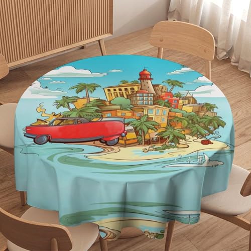 Nappe ronde imprimée Cuba en tissu infroissable pour table - 5