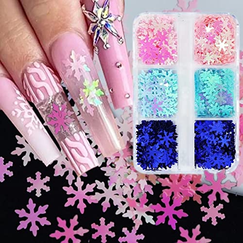 6 Grids Snowflake Nail Art Glitter 3D Holographic Snowflakes Nail Glitter Flakes Confetti Winter Christmas Nail Sequins Nail Decorations Design Snowflakes Nail Art Stickers For Women Girls Diy #TOP2