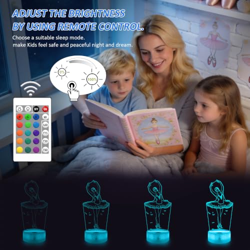 Image of FULLOSUN Ballet Dancing Gifts, 3D Illusion Lamp Night Light with Remote Control 16 Colors Changing Gifts for Mom and Girls, Birthday Gift, Wedding Grandmother Graduation Gifts
