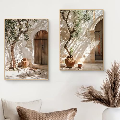 TROYSINC 2er Mediterrane Pflanzen Poster Set, Zitronenbaum Olivenbaum Bilder Set, Aesthetic Wandbilder Wohnzimmer Wanddeko für Wohnzimmer Schlafzimmer, ohne Rahmen (30x40cm,C)