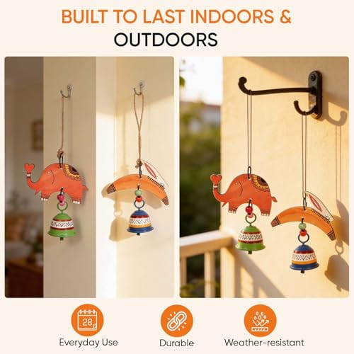 Image of Aakriti Art Creations Elephant & Toucan Harmony Wind Chime Set | Handmade Modern Art Wooden & Metal Wind Chimes | Decorative Indoor & Outdoor Hanging for Balcony, Garden, Living Room & Gifting