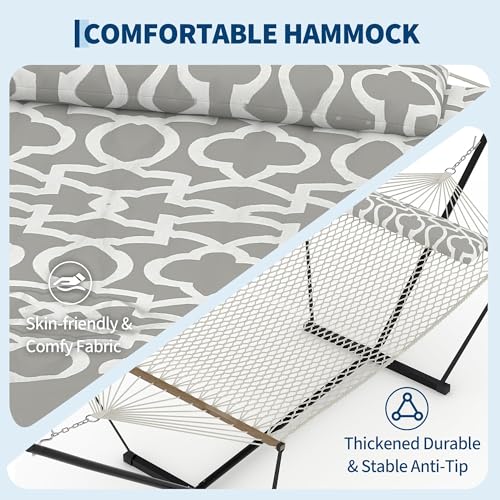 Heavy Duty 2 Person Double Hammock with Portable Adjustable Steel Stand, Outdoor Hammock with Pillow for Patio, Garden, Beach, Backyard Camping by KYBOLT - Image 2