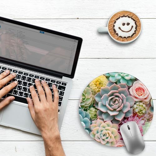 Image of Gctriki Succulents Mouse Pad, Cute Small Mouse Pads for Desk, Botanical Round Travel Mousepad for Wireless Mouse Gaming Work, Comfortable Computer Mouse Mat for Laptop, Home Office Desk Accessories