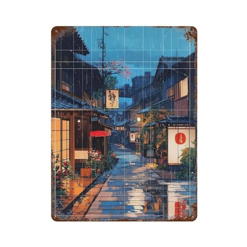 Décoration murale vintage fer blanc Tokyo tableau métal moderne pour bar et café 40 x 30 cm