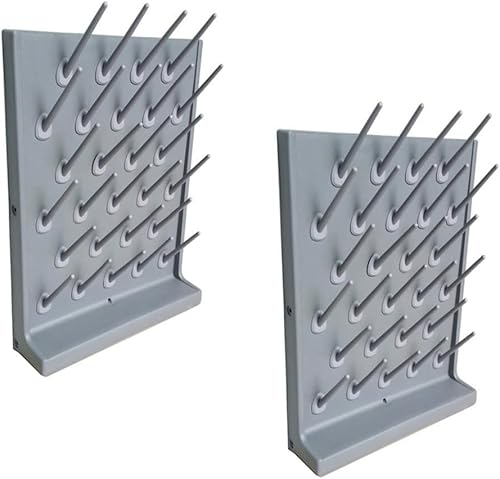 Estante de secado de laboratorio de 2 piezas, estante de secado de cristalería de laboratorio de montaje en pared, 27 clavijas de secado de