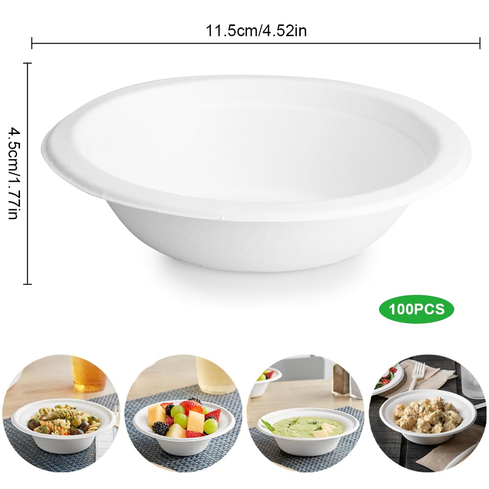 Ciotole Ecologiche usa e getta 260 ml, Ciotole di Carta in Canna da Zucchero, Ciotola da Zuppa Biologica Bianco