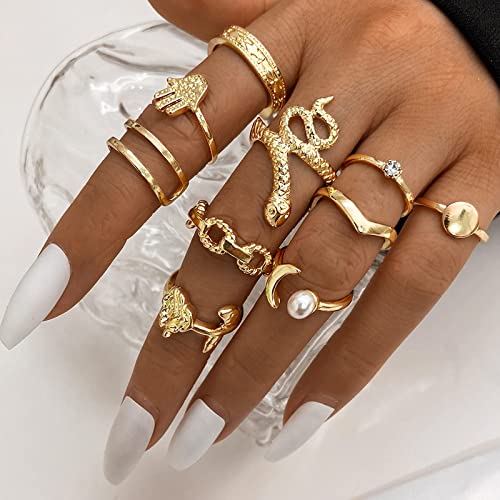 Image of YEEZII Gold Knuckle Ring Set for Women, Boho Stackable Finger Midi Rings
