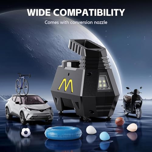 Motorenbau Compresor Aire Portatil, Inflador Ruedas Coche 150 PSI, Inflador de Neumáticos de 12 V CC con Manómetro Digital y Luz LED para Neumáticos de Auto, Motos y Bicicletas, Amarillo - imagen 7