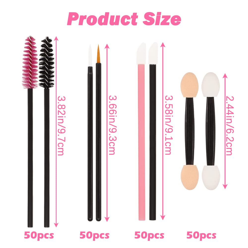 201 pezzi Kit di Applicatori Trucco Monouso, SHAIDOJIO, 50 Pennello per Ciglia Monouso, 50 Applicatori per Rossetti Monouso, 50 Pennello per Eyeliner, 50 Applicatore Ombretto, con Scatola