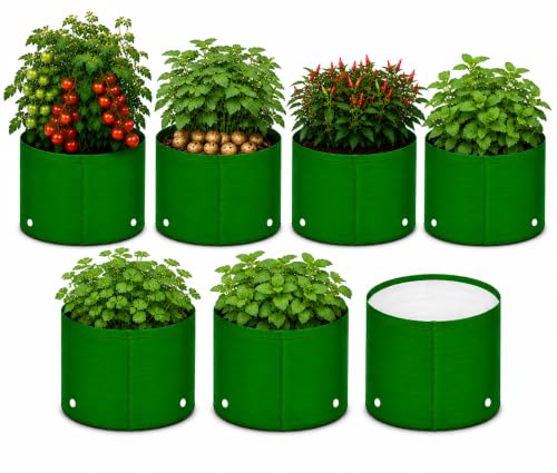 Image of Grow Bags for Terrace Gardening, Premium HDPE Green-Orange Large Planters for Fruit Trees, Vegetables, Flowers & Home Garden Pack of 7(10x10)