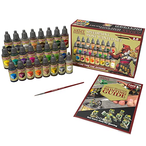 The Army Painter Speedpaint 2.0 Most Wanted Paint Set Combo, Acrylic Contrast Paint Set with 24 Dropper Bottles of 18ml and 2 brushes, For Miniature Painting