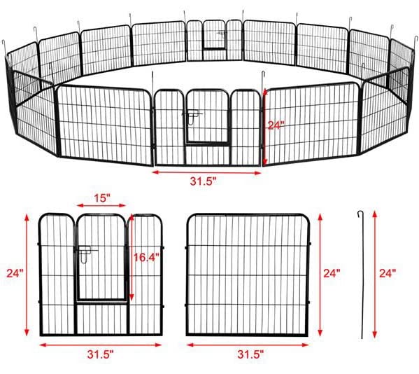 8/16 Panels Heavy Duty Dog Playpen Pet Pen Run Enclosure (24