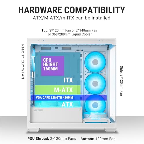 Image of Ant Esports Crystal X7 ATX Computer Case /Gaming Cabinet with Type-C - White | Support ATX, Micro-ATX, Mini-ITX | Pre-Installed 3 M /B Plate Fans, 2 PSU Shroud Fans, 1 Bottom & 1 Rear Fan